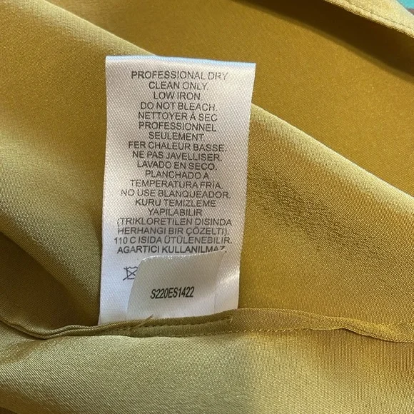 Tibi 100% Silk Eco Halter Drop Waist Ruched Midi Dress Tan Ochre Green size 4 - Picture 7 of 10